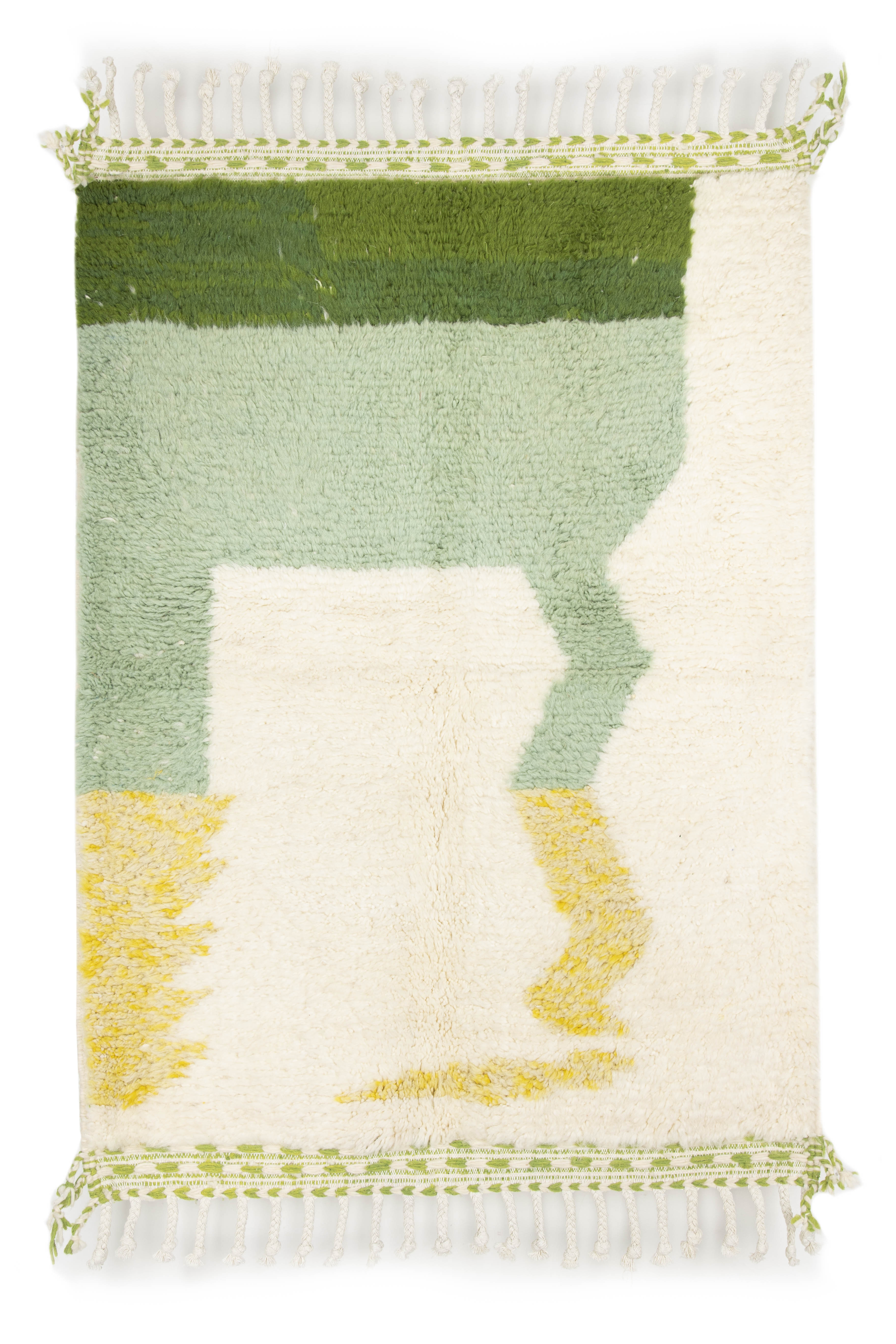 Berber carpet Beni Ouarain ecru with colored parts 153 x 109 cm