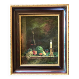 Painting, still life with fruit and candle, hst, signed and dated 1979
