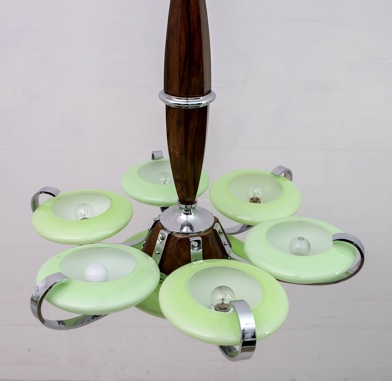 Art Deco Italian Chrome and "Incamiciato" Glass Chandelier, 1930s