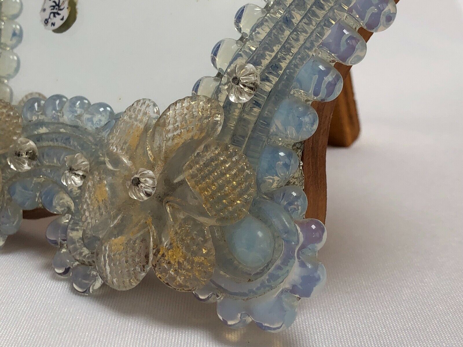 Miroir murano venice 1900 structure bois opalescent stylisées 22x24cm