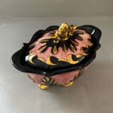 Plat bonbonnière céramique rose doré signée