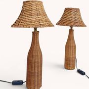 Pair of Table Lamps in Handwoven Wicker and Rattan, France, 1960s