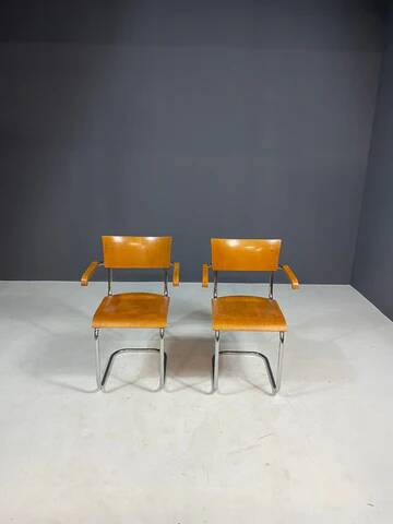 Fauteuils tubulaires fonctionnalistes de Kovona, bois et chrome, Tchécoslovaquie, années 1950