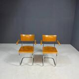 Fauteuils tubulaires fonctionnalistes de Kovona, bois et chrome, Tchécoslovaquie, années 1950