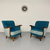 Lot of 2 sculptural Danish design armchairs from the 1940s, vintage.