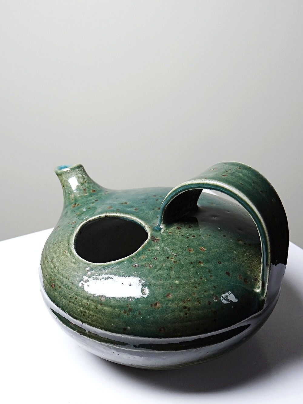 Glazed stoneware jug/pourer/watering can, vintage La Borne craftsmanship.