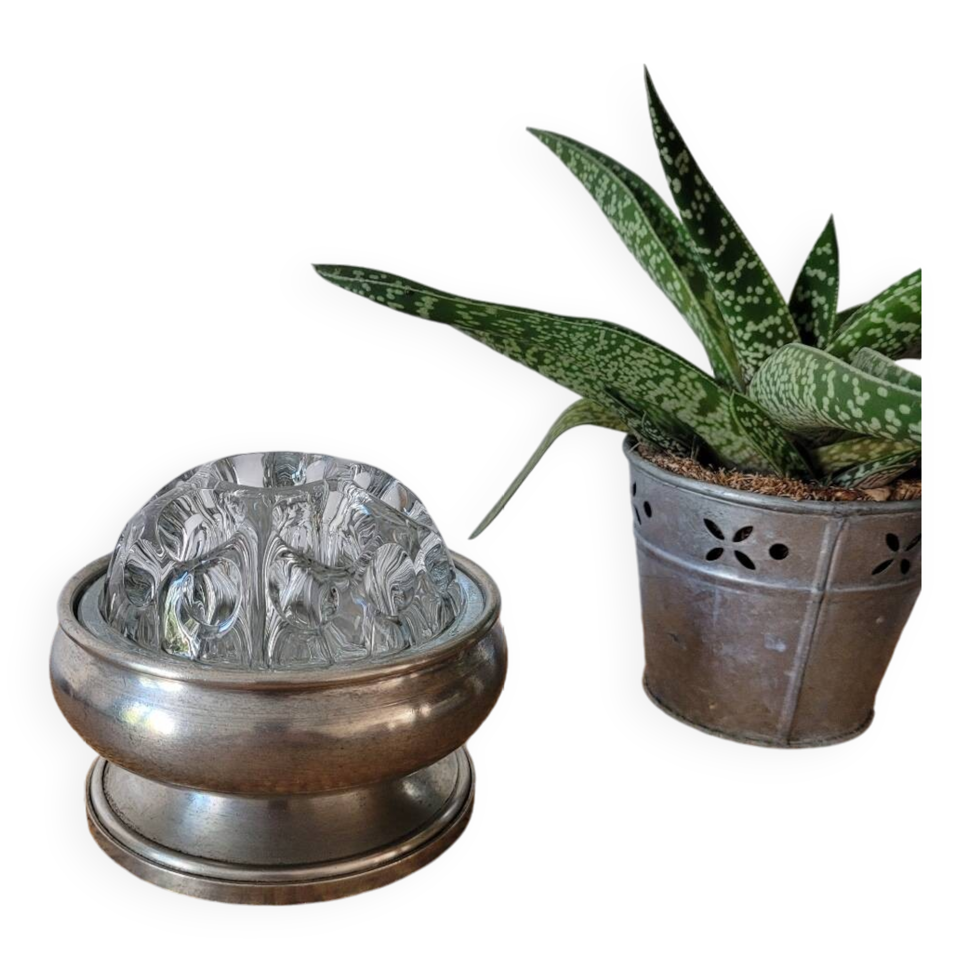 Reims glass flower vase with tin support