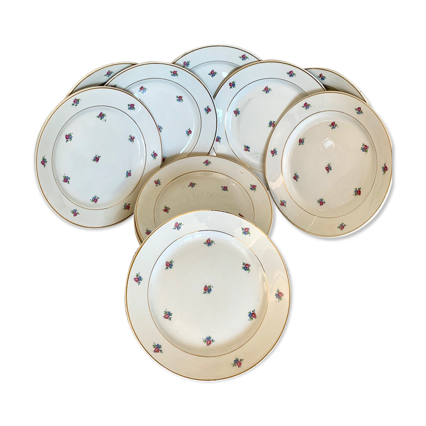Service of 11 vintage plates Lunéville model Floréal