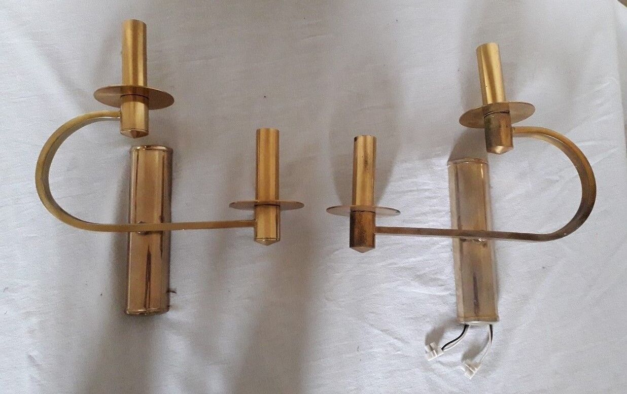 Pair of double brass wall lamps