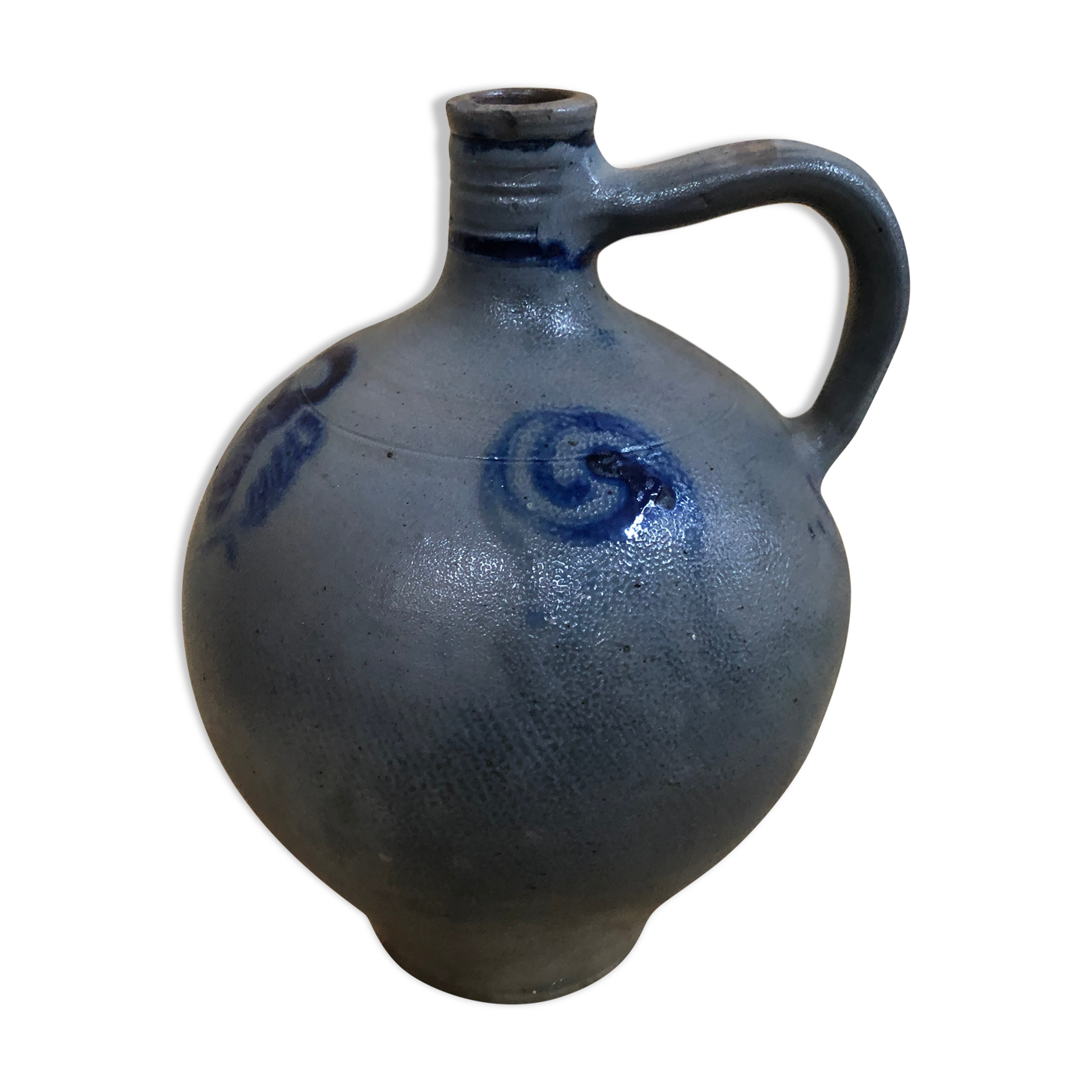 Old jar oilstone sandstone blue alsace decoration xixth vintage