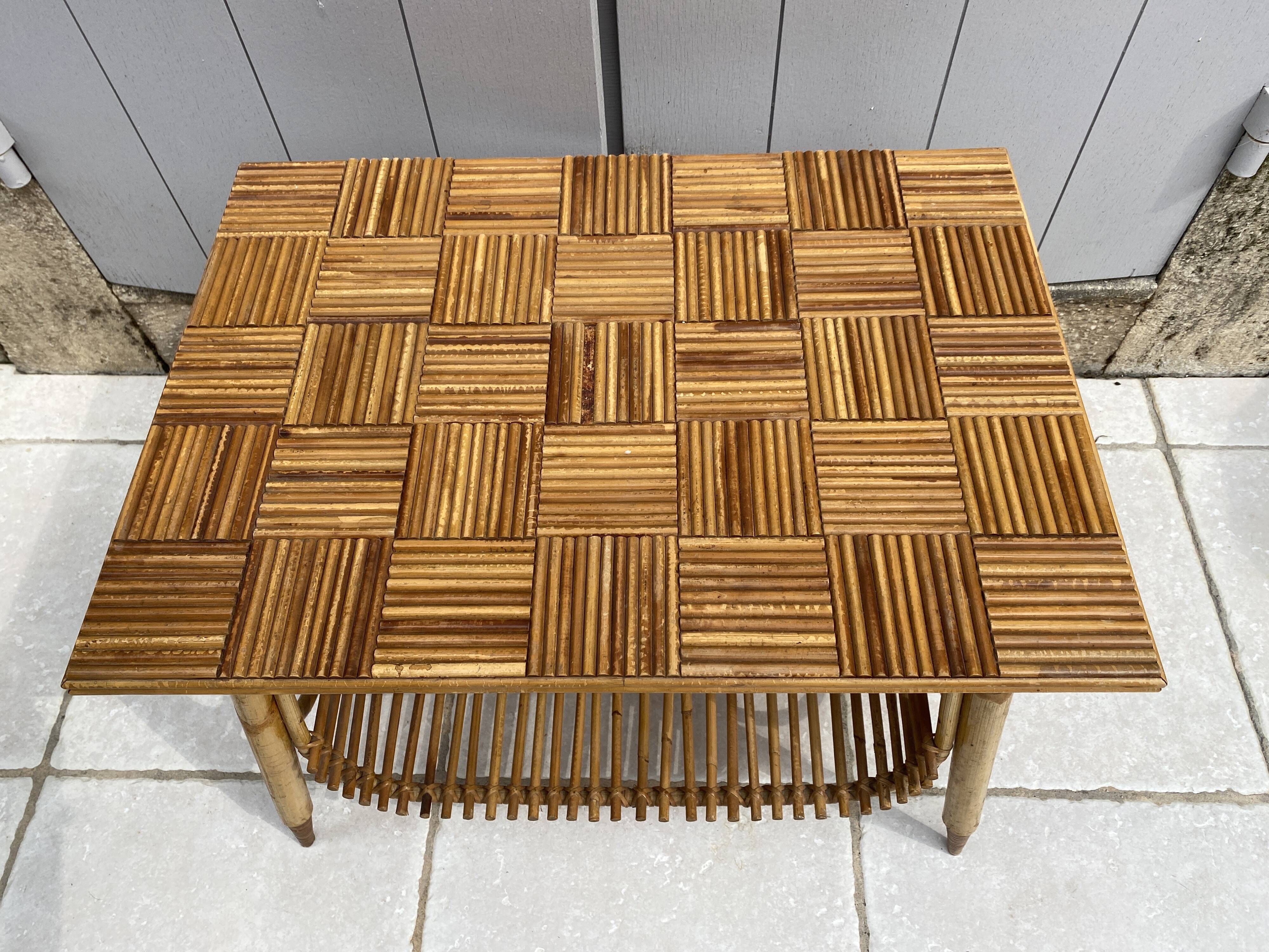 Bamboo and rattan coffee table from the 1960s.