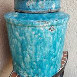 Large tea box in turquoise blue Raku pottery