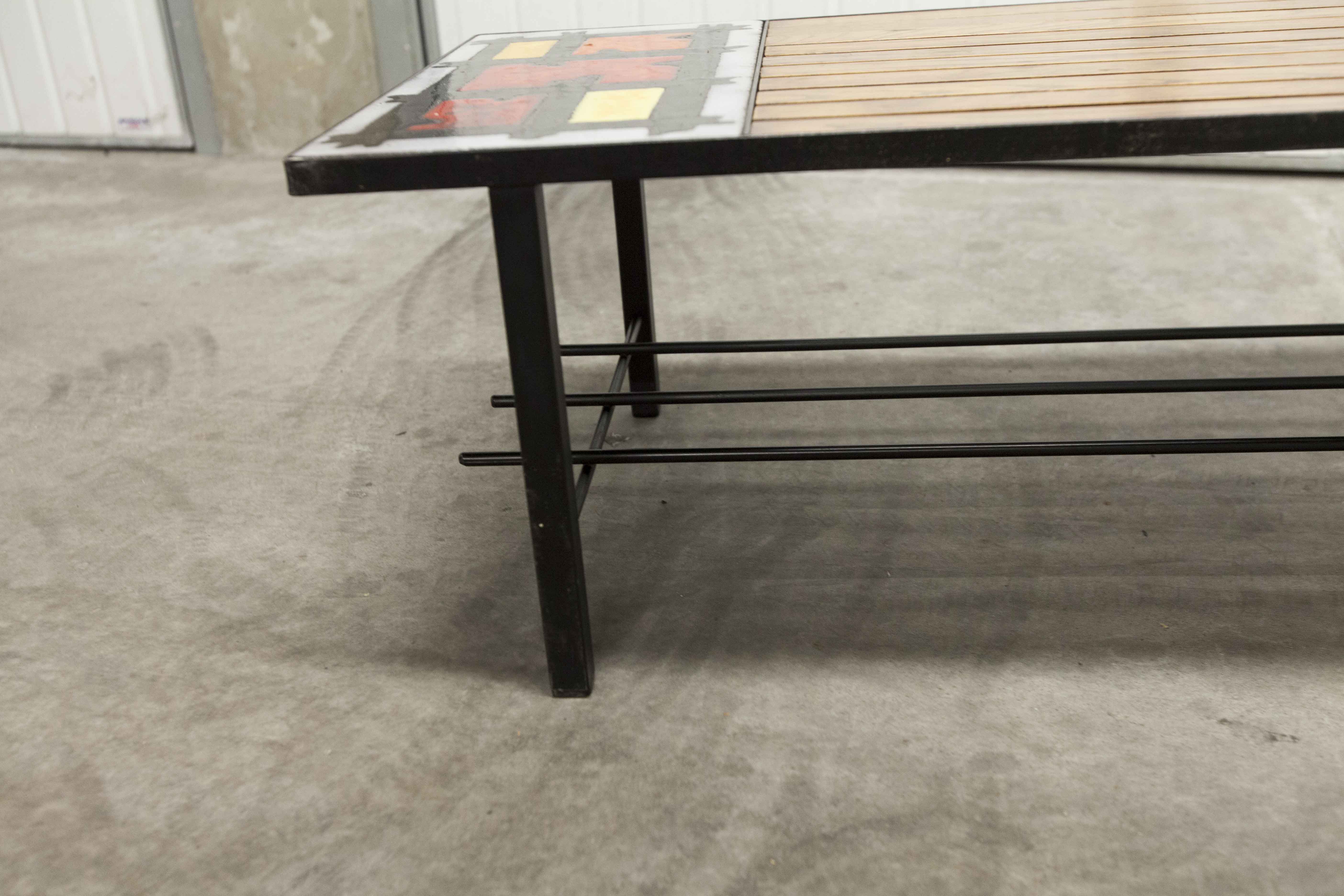Coffee table teak enamelled lava stone 1965