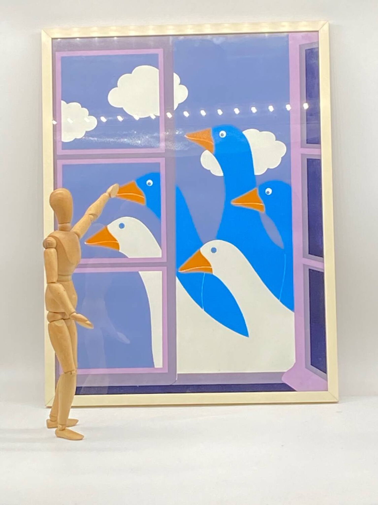 Gouache/ tableau / peinture / trompés l’œil, oies 🪿,  vintage