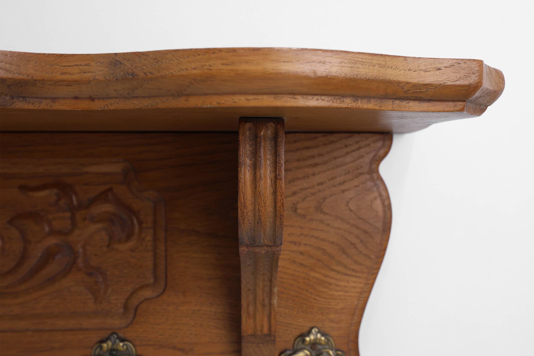 Mid-Century Belgian Oak Wall-Mounted Coat Rack in Bruegel Style