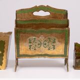 Set of 3 florentine newspaper rack, letter holder, paper basket 1960s italy