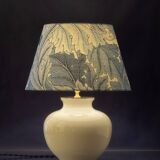 Blue and white ceramic table lamp, William Morris Acanthus shade, Dutch vintage.