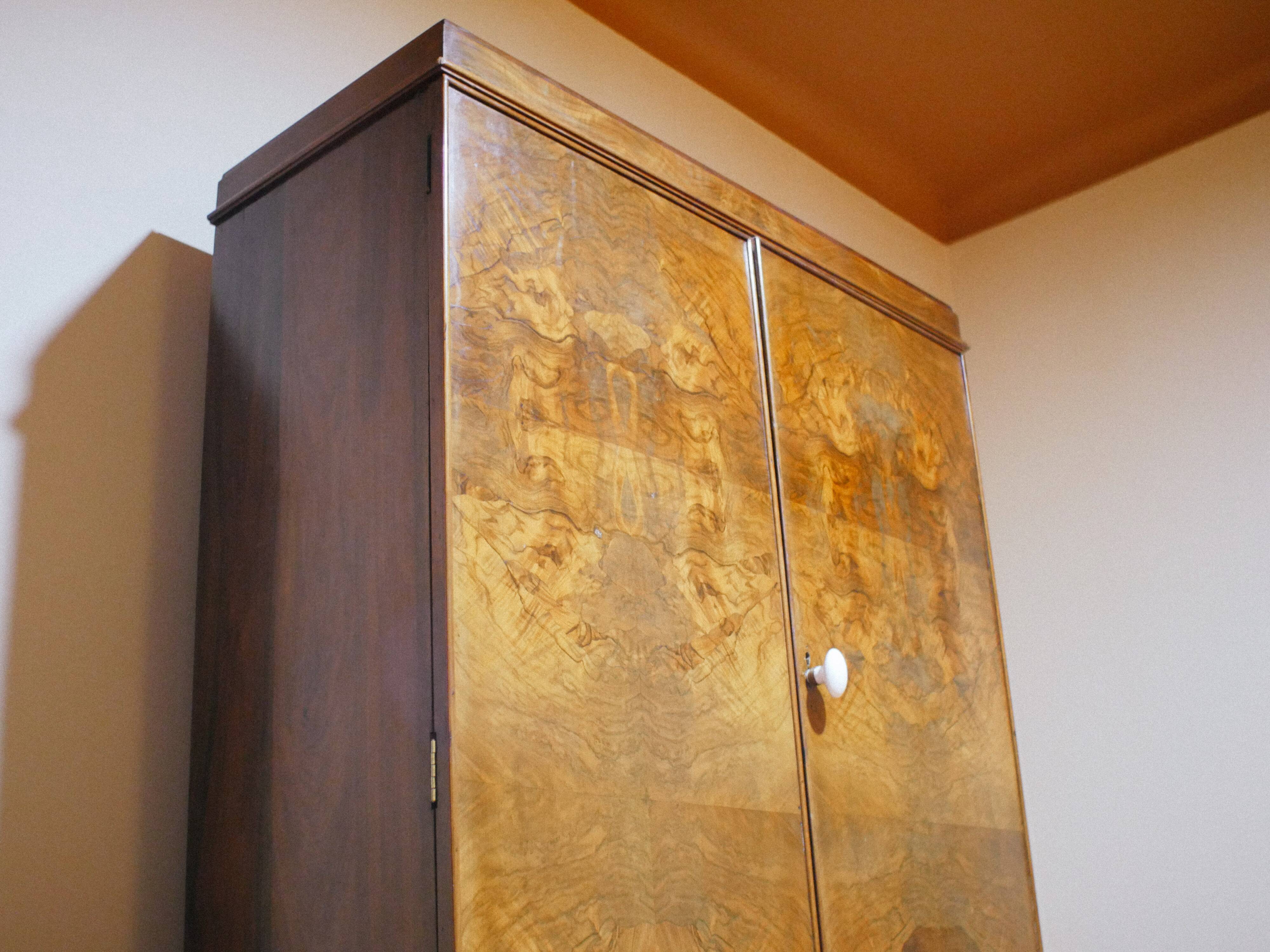 Art Deco wardrobe veneered in walnut burl.