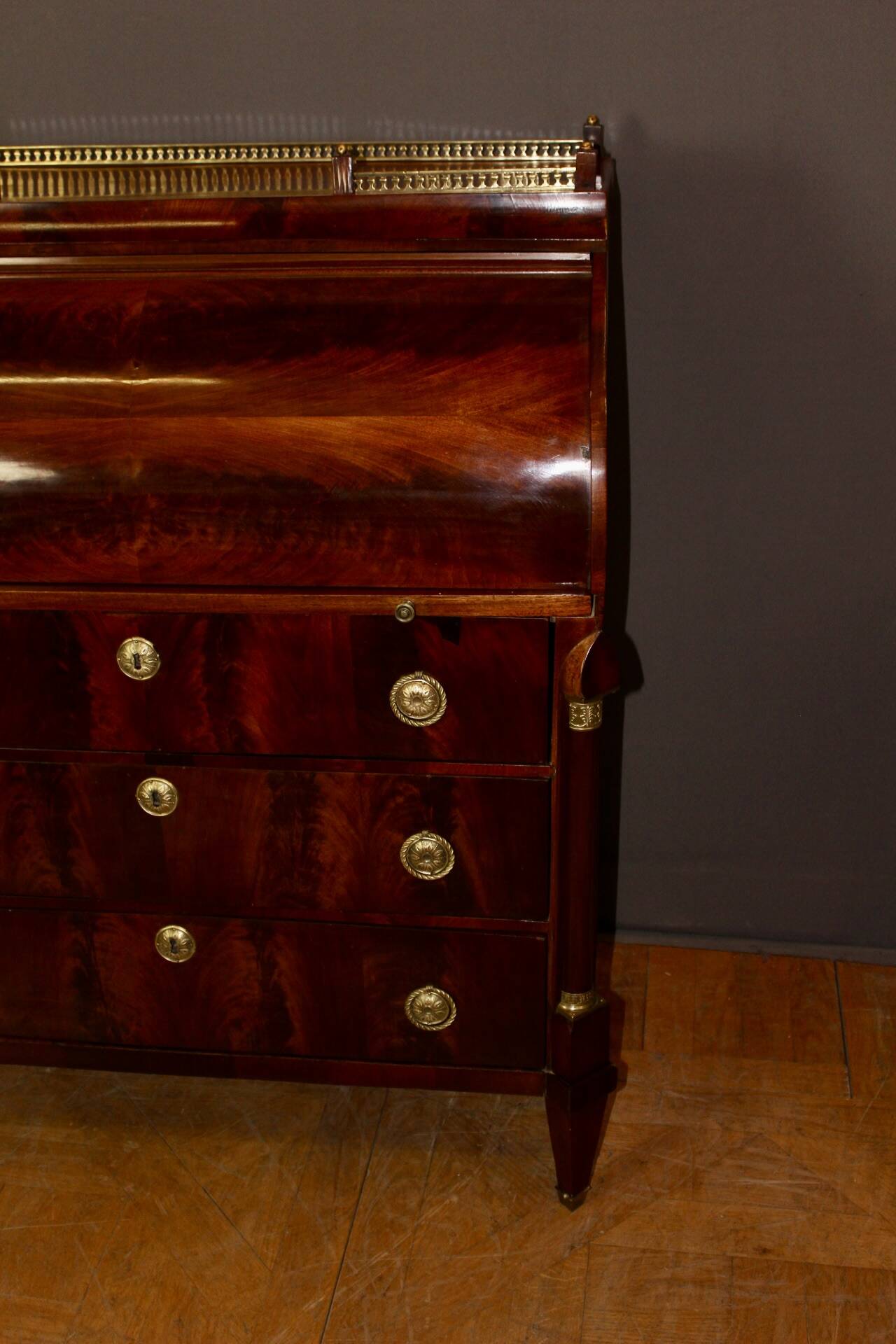 19th Century Mahogany Cylinder Secretary Desk