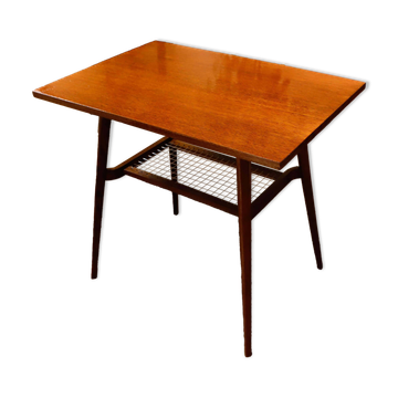 Brussels style retro table with woven shelf – Dřevopodnik Holešov, 1960s
