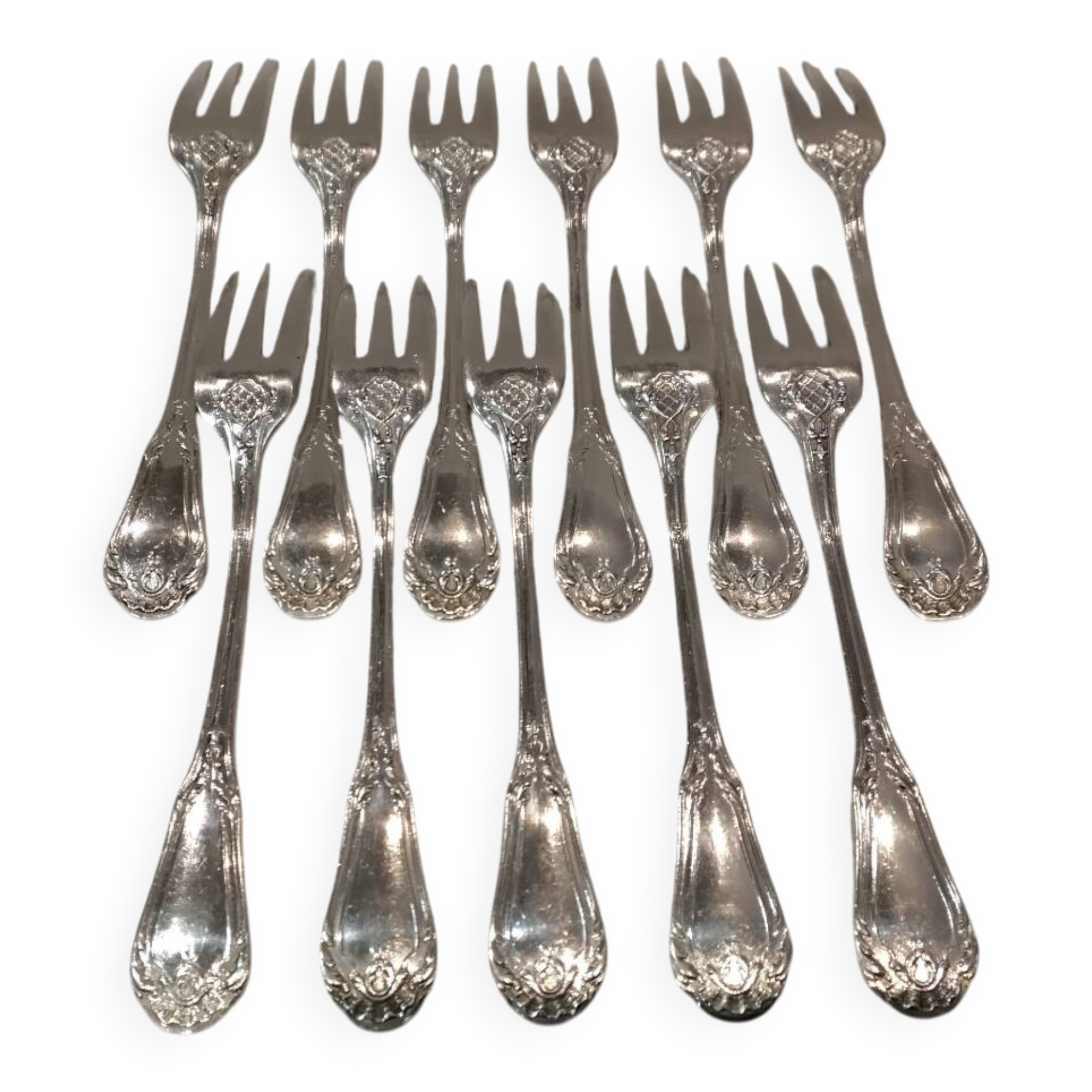 11 silver-plated cake forks, goldsmith SFAM Louis XIV style