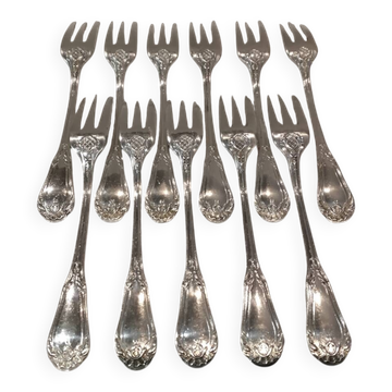 11 silver-plated cake forks, goldsmith SFAM Louis XIV style