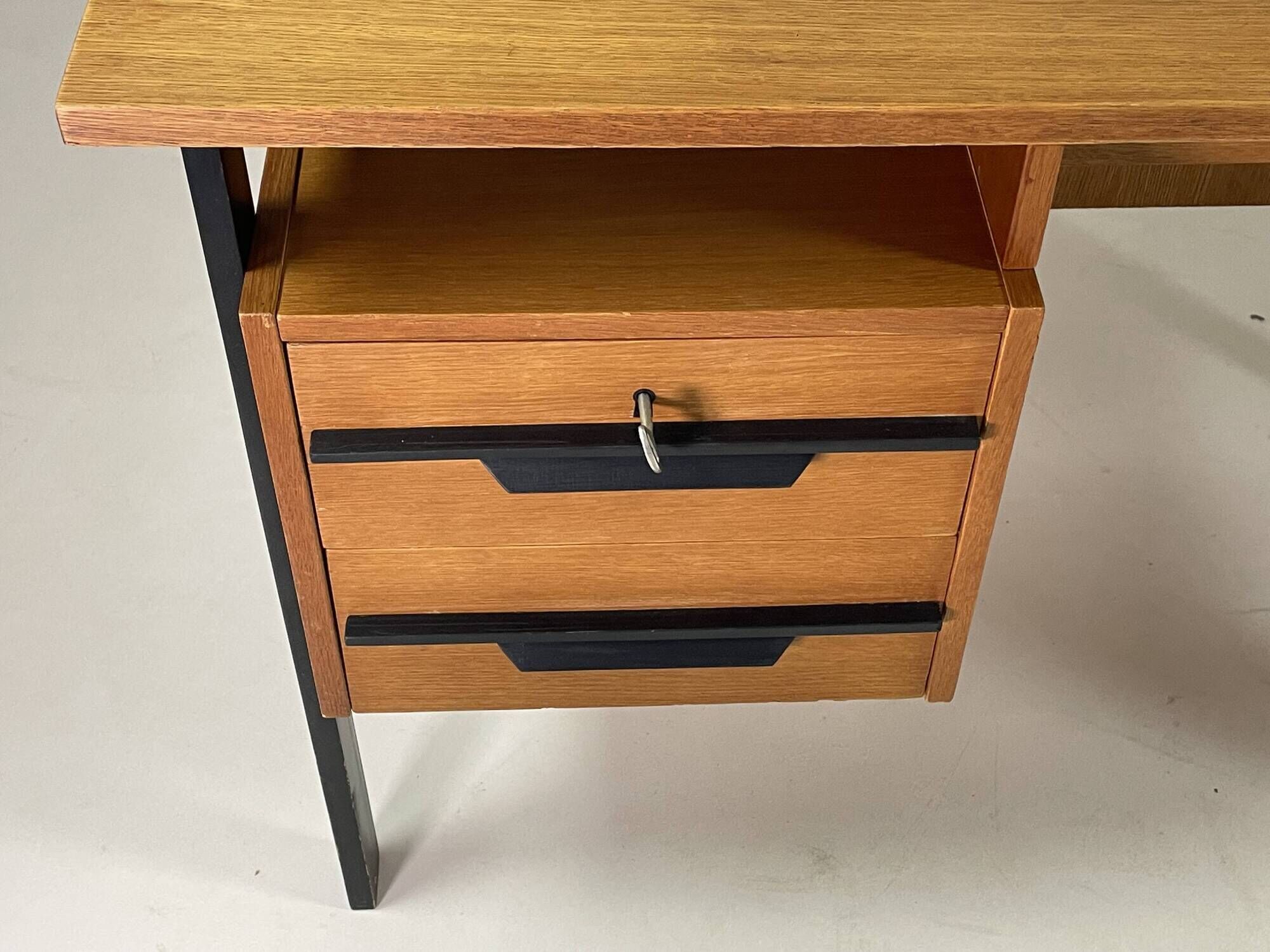 Vintage oak and black wood desk from the 60s