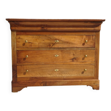 Antique Louis Philippe chest of drawers in solid walnut.