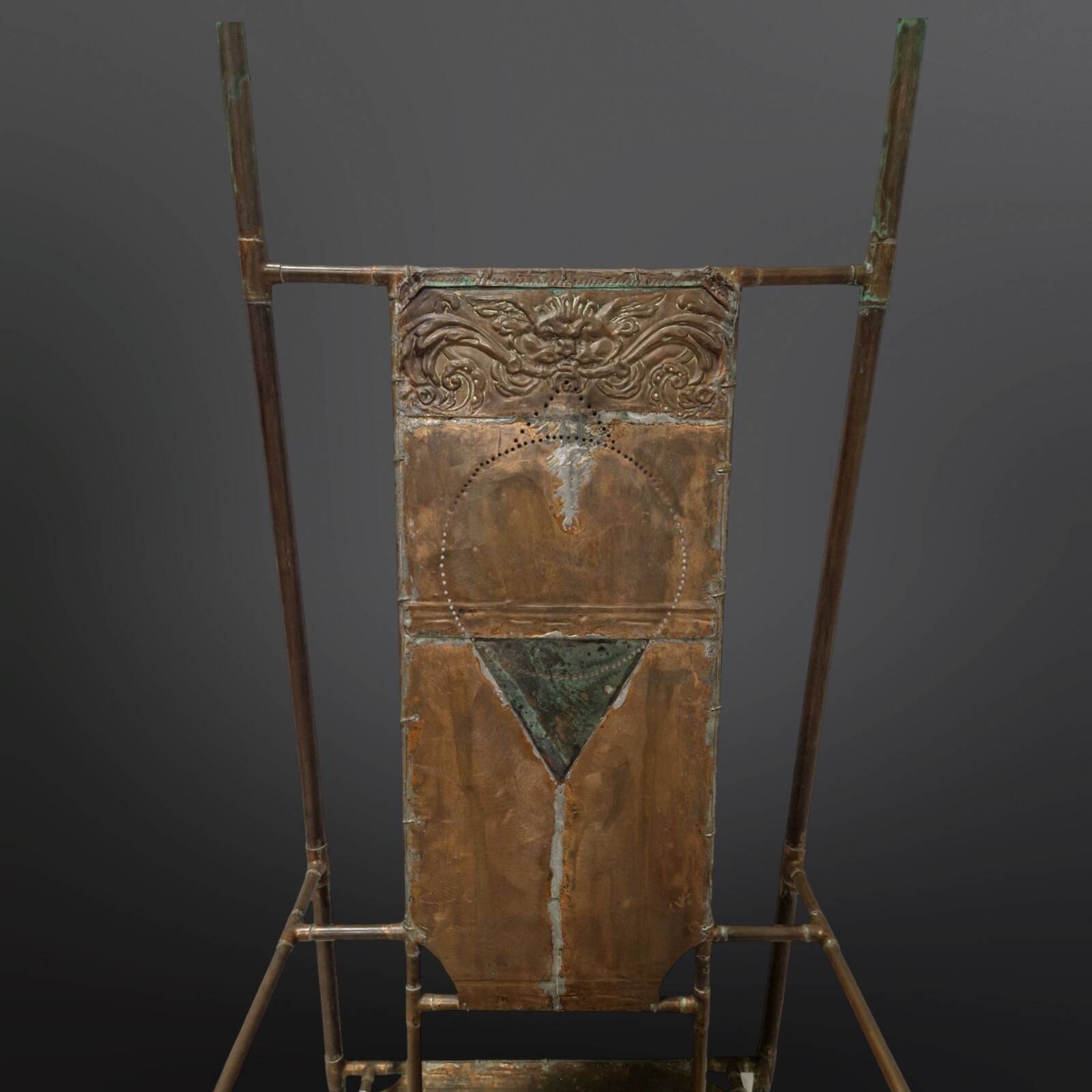 Copper and brass throne chair by Cor de Ree, Netherlands 1990
