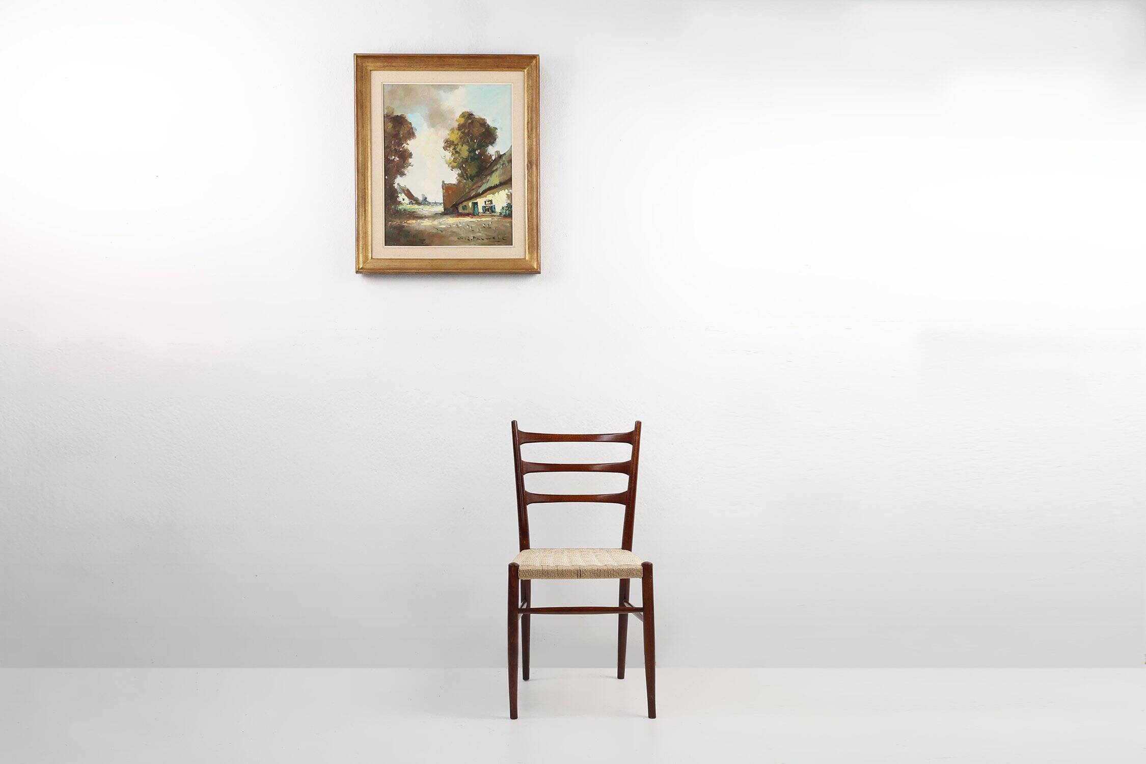 Belgian Painting of a farm scene with gilded wooden frame by Jos Pauwels, 1