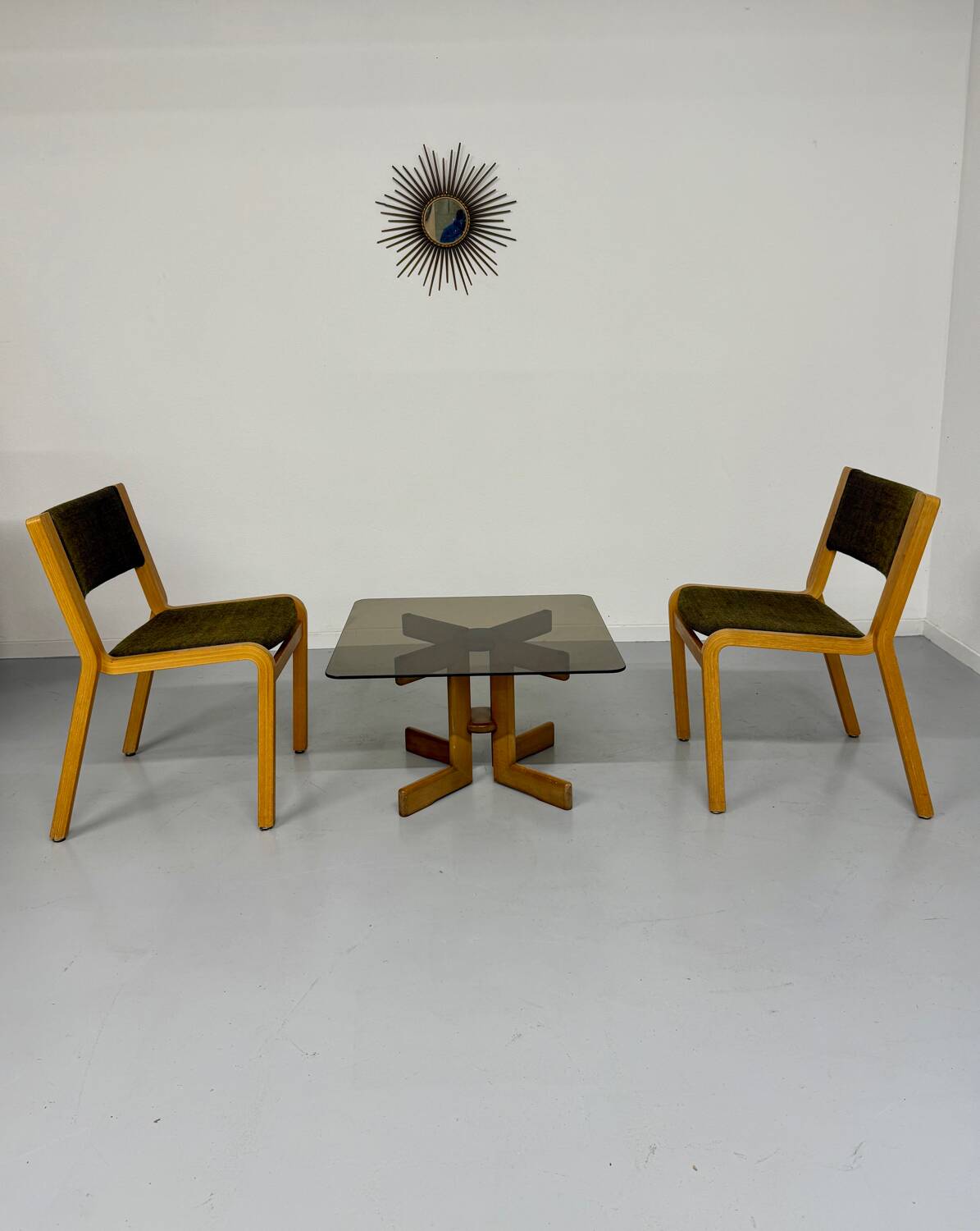 Vintage coffee table in wood and smoked glass, Scandinavian design, 70s