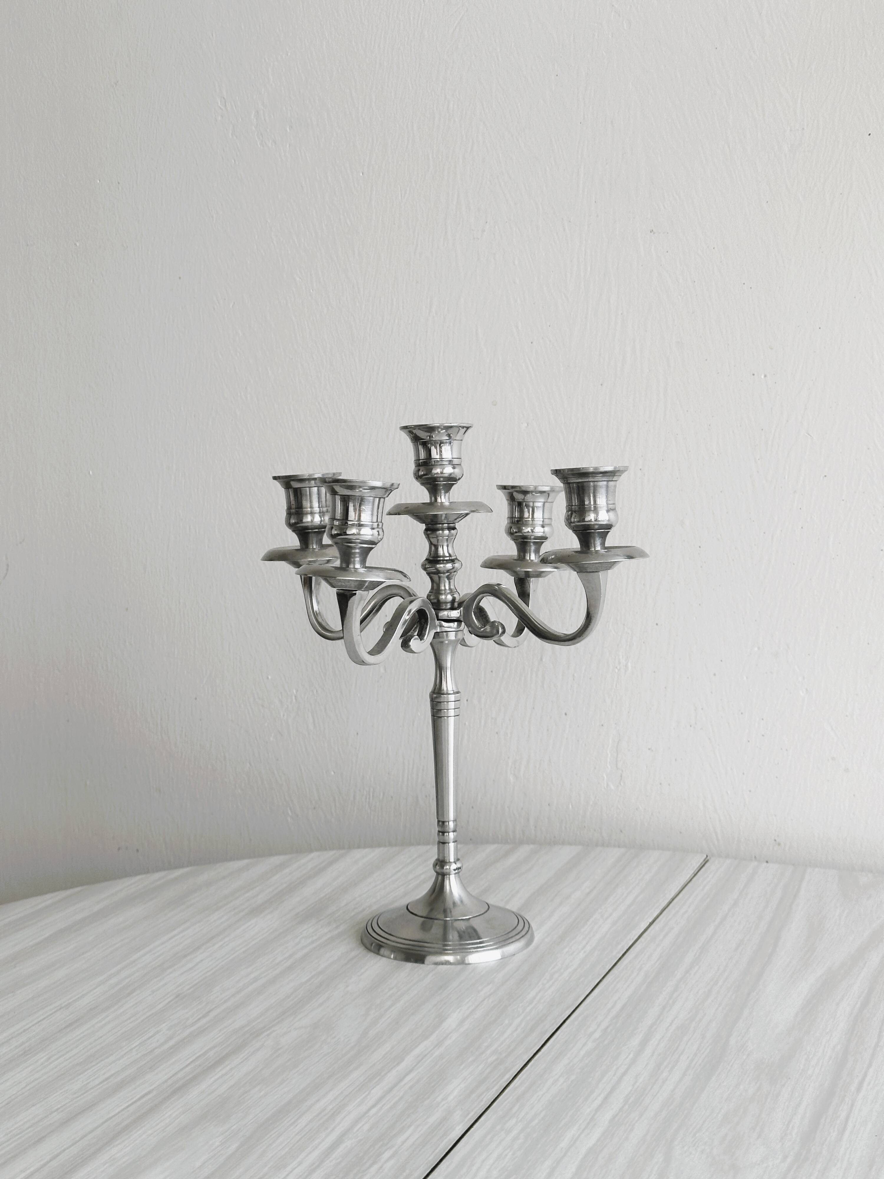 5-branch silver-plated metal candlestick