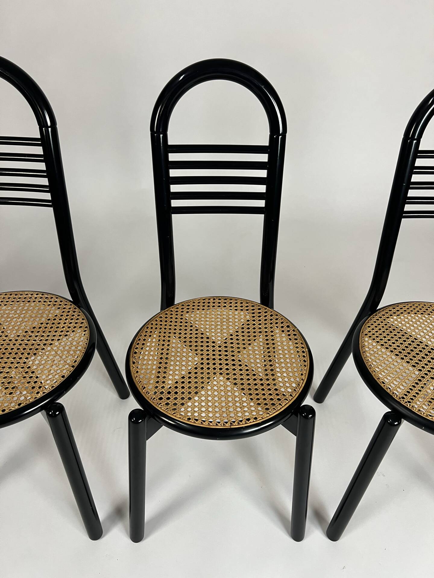 Set of four vintage chairs Viennese cane 80s Memphis by Antonio Sibau