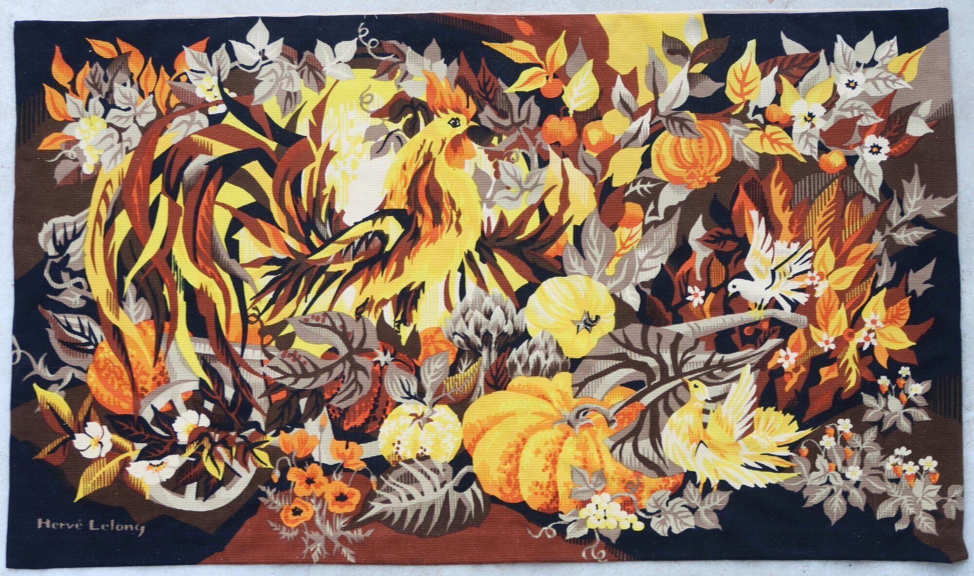 French tapestry Aubusson Robert Four Herve Lelong "Fruits de l'Ete" 1950
