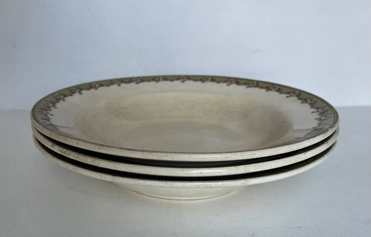 3 old ironstone soup plates