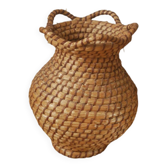 Vase fibre naturelle tressée décoration ethnique tribal campagne bohème fabrication artisanle jarre