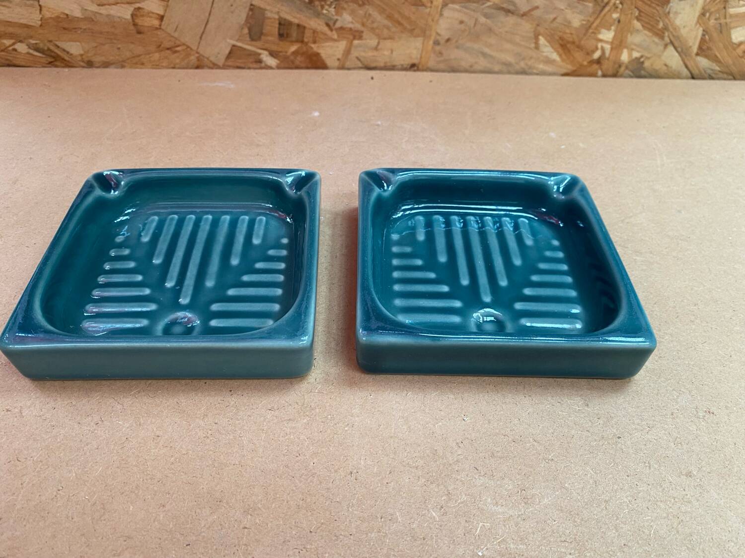 Paire ancien vide poche cendrier cec céramique verte décoration vintage