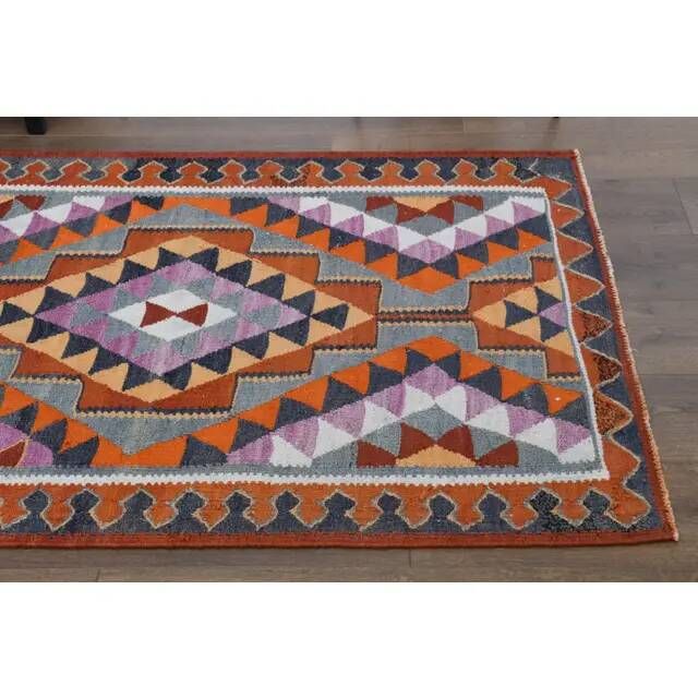 1970s Vintage Turkish Oushak Handmade Wool Cotton Brown Runner Rug 101x314