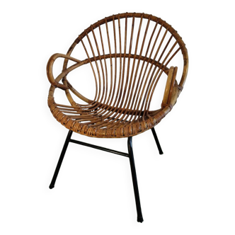 Vintage basket chair in rattan and metal – 1950s/60s