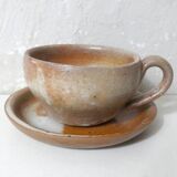 6 tasses en grès avec soucoupes vintage