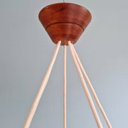 Large Scandinavian chandelier in teak and tubular white opaline, 1960.