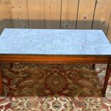 Table basse de style Louis XVI en merisier en marbre de Carrare