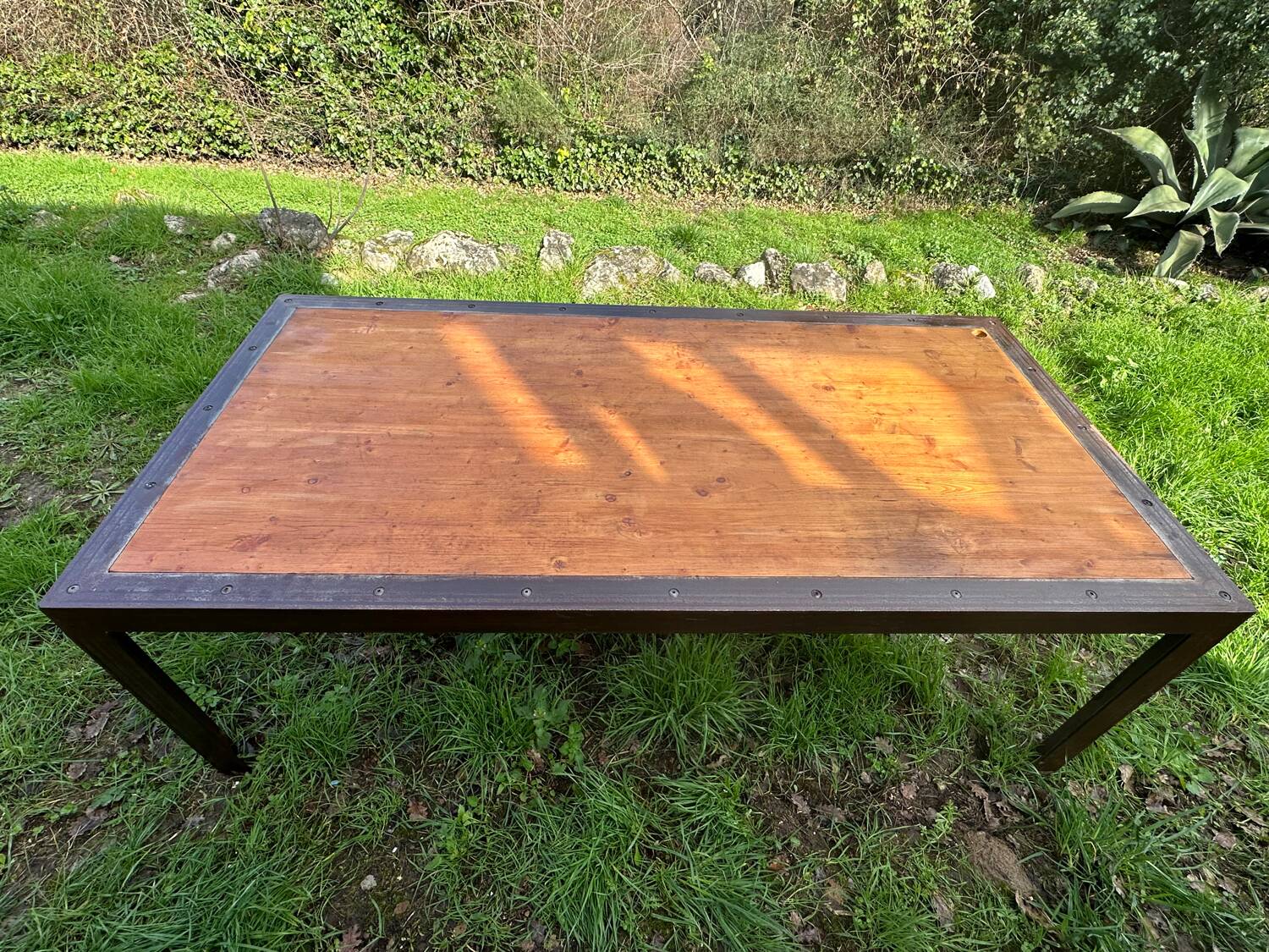 Large industrial table in wood and metal