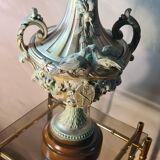 Vintage rococo style lamp, regency, regule steel patinated velvet lampshade 66x20