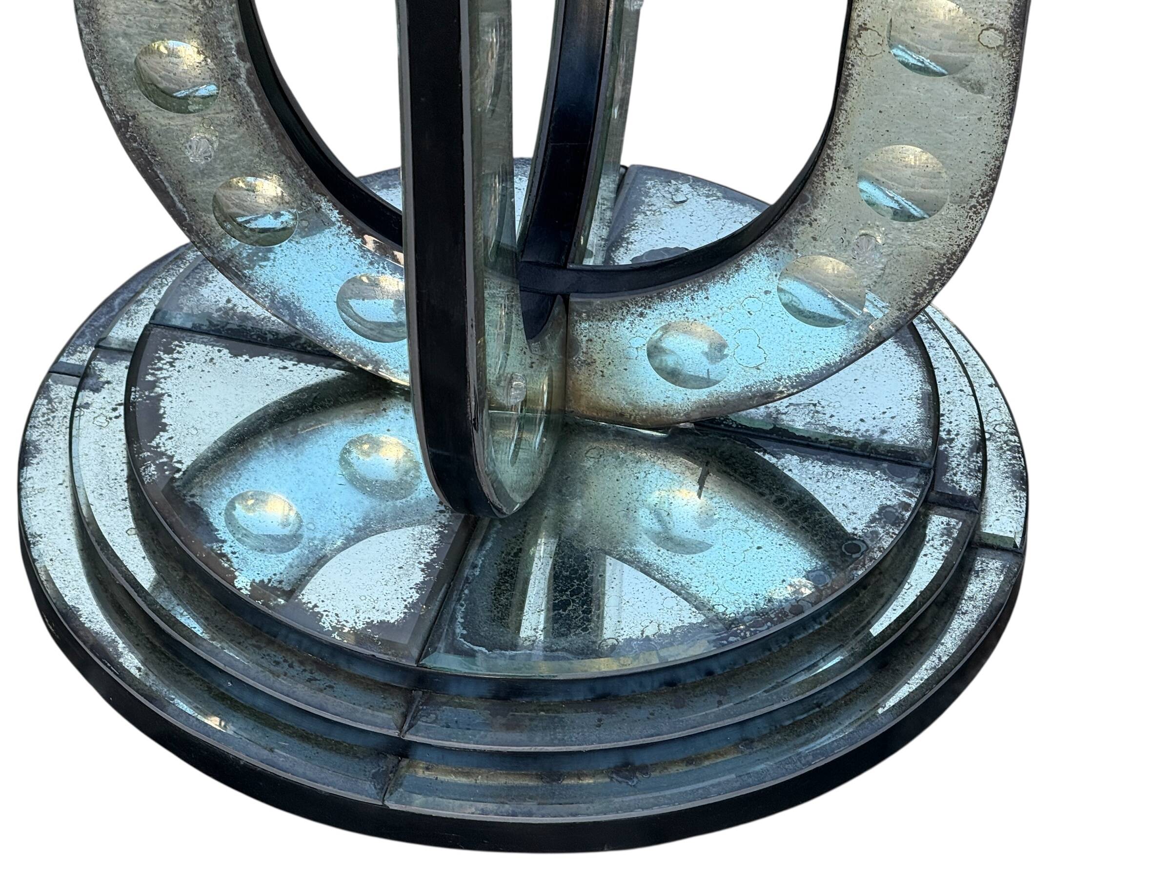 Table / pedestal table in aged glass with bubble decor from the 70s