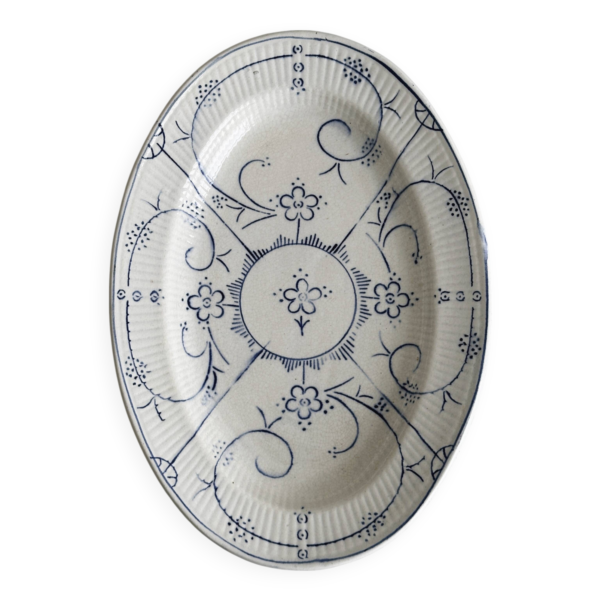 Vintage blue and white ceramic oval dish