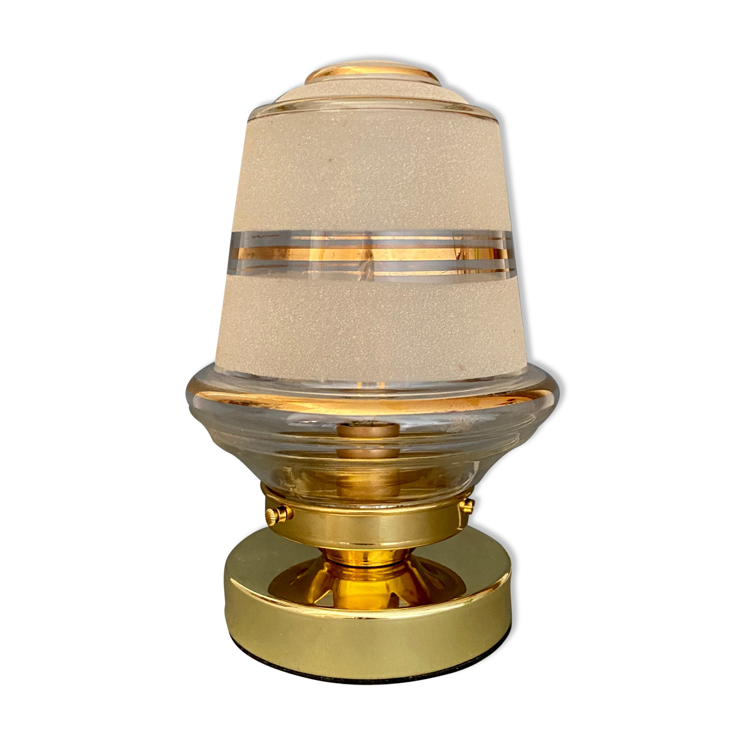 Vintage globe table lamp in white and gold frosted glass