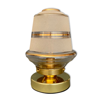 Lampe à poser globe vintage en verre givré blanc et doré