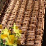 Large rectangular dark wicker tray with two vintage handles