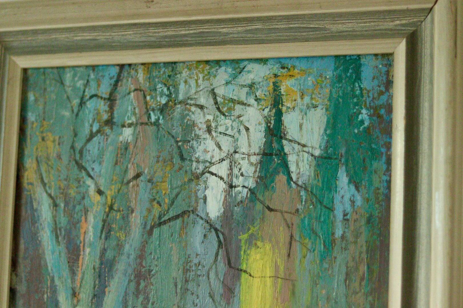 Huile sur panneau originale du milieu du siècle – « Country Lane »
